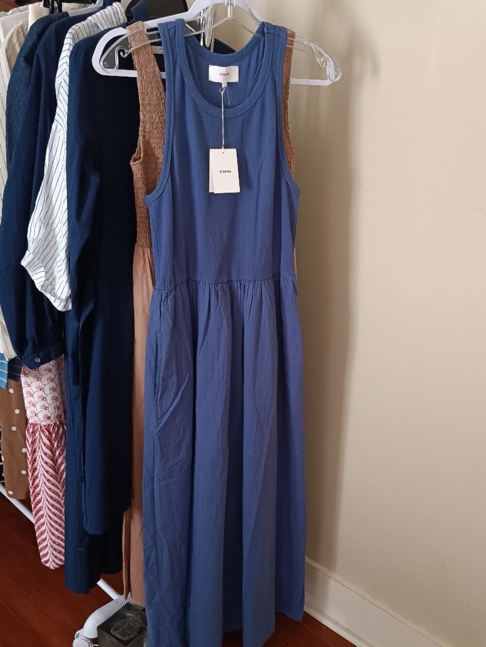 NWT XIRENA Flynn Tank Dress in Marlin Blue Cotton Maxi Size Large